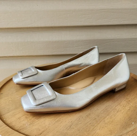 Talbots Sutton buckle silver metallic flats size 8 - Picture 12 of 13